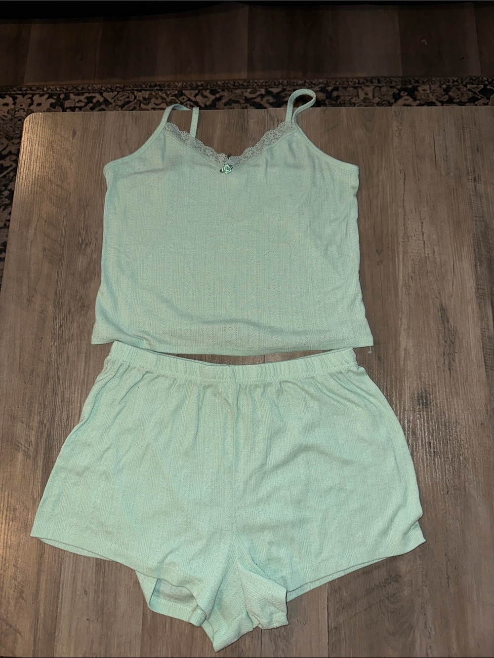Women’s Two-Piece Sleep Set - Mint Lace Trim Cami & Shorts